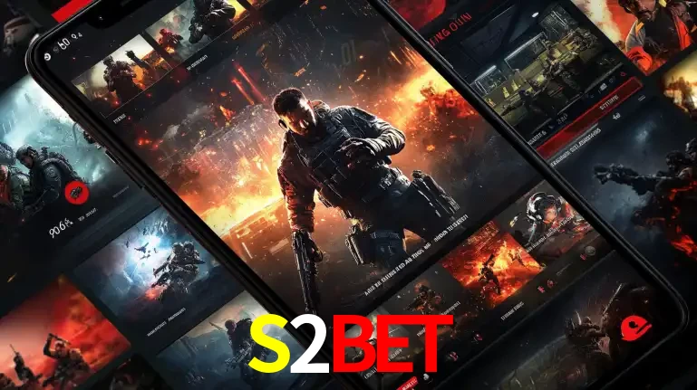 Tela de um celular exibindo uma galeria de jogos de tiro com temática militar, mostrando a variedade de e-sports disponíveis para apostas na plataforma de entretenimento S2BET.